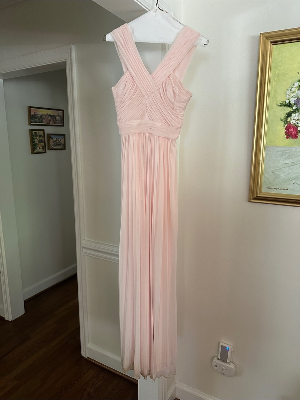 Alfred Sung Elegant Light Pink Cross Chiffon Bridesmaid Dress - Picture 1 of 4